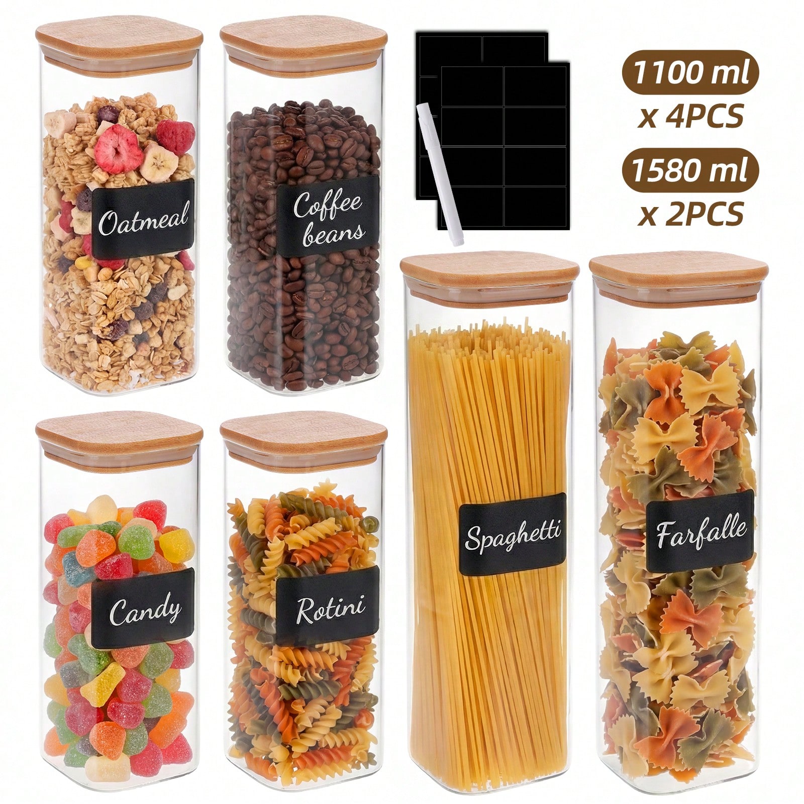 Snacks Food Labels - حاويات زجاجية لتخزين الطعام مع أغطية
